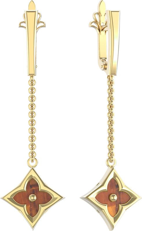 Серьги из лимонного золота c тигровым глазом