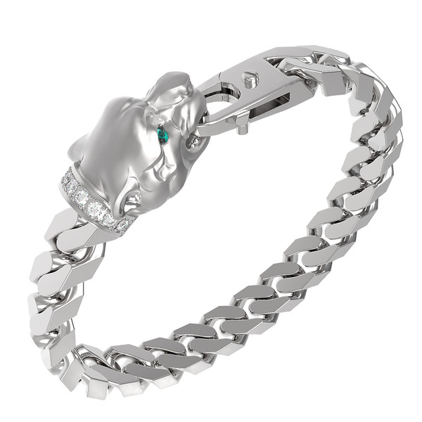 Браслет из белого золота c бриллиантами и изумрудом