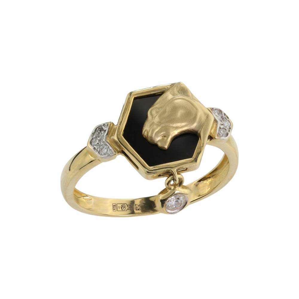 Кольцо из лимонного золота c бриллиантами и ониксом
