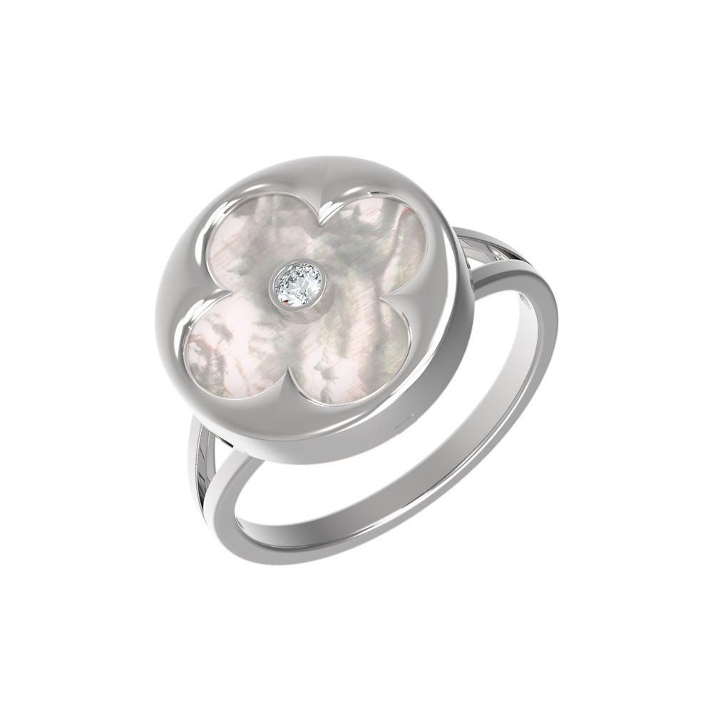 Кольцо из белого золота c бриллиантами и перламутром