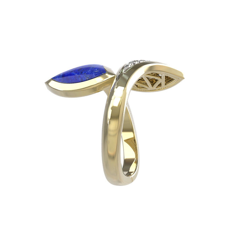 Кольцо из лимонного золота c бриллиантами и лазуритом