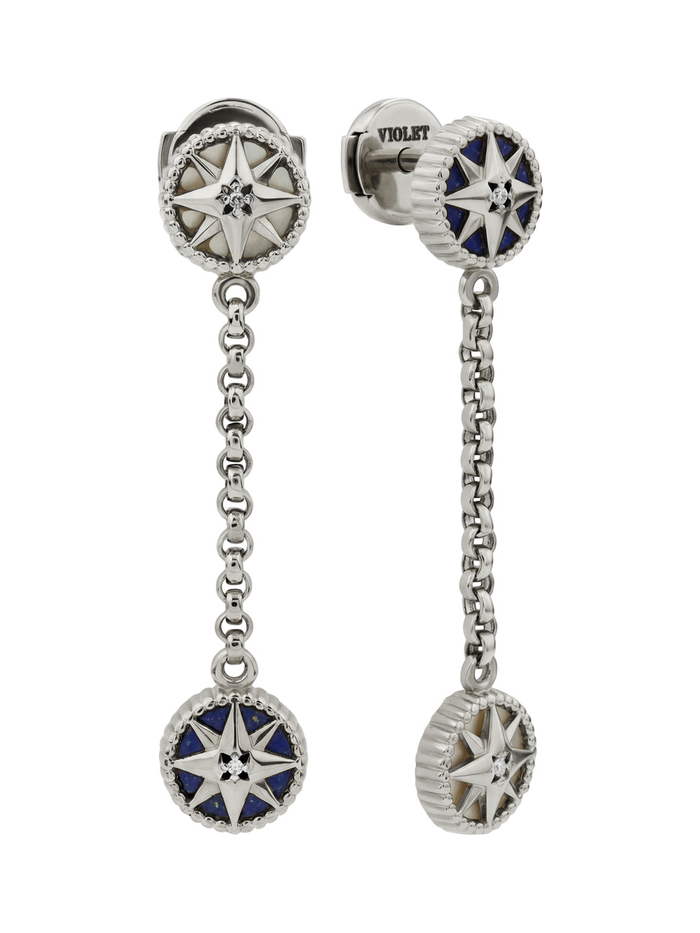 Серьги из белого золота c бриллиантами, лазуритом и перламутром