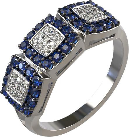 Кольцо из белого золота c бриллиантами и сапфиром