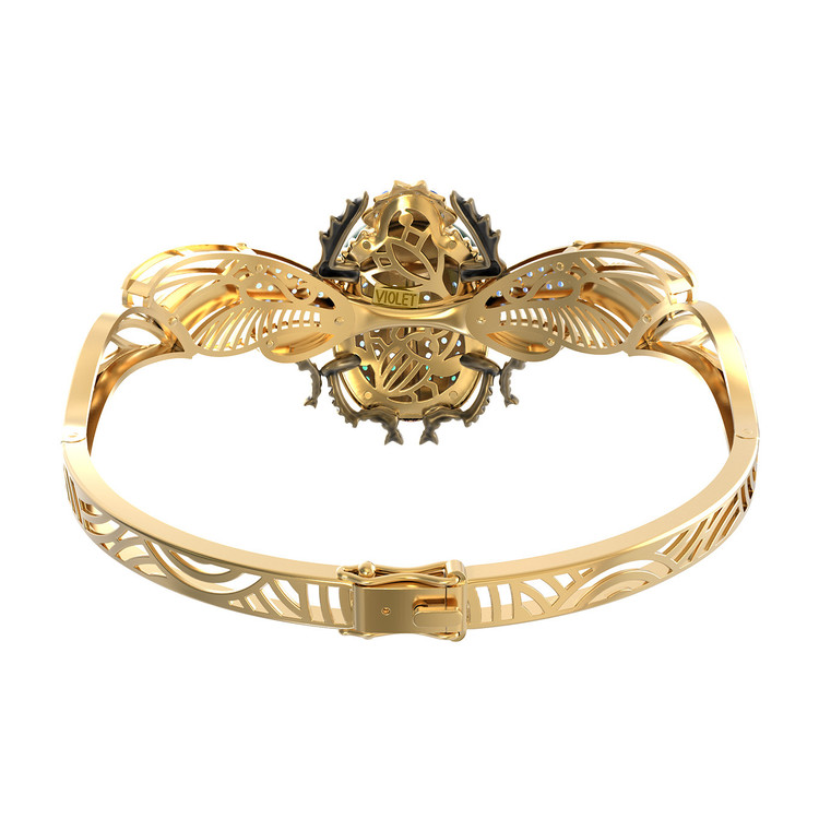 Браслет из лимонного золота c эмаль , фианитом, турмалином и эмалью