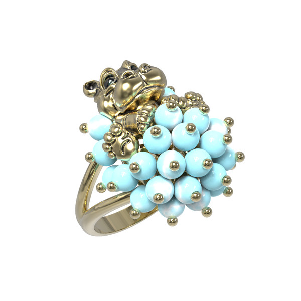 Кольцо из лимонного золота c эмалью и бирюзой