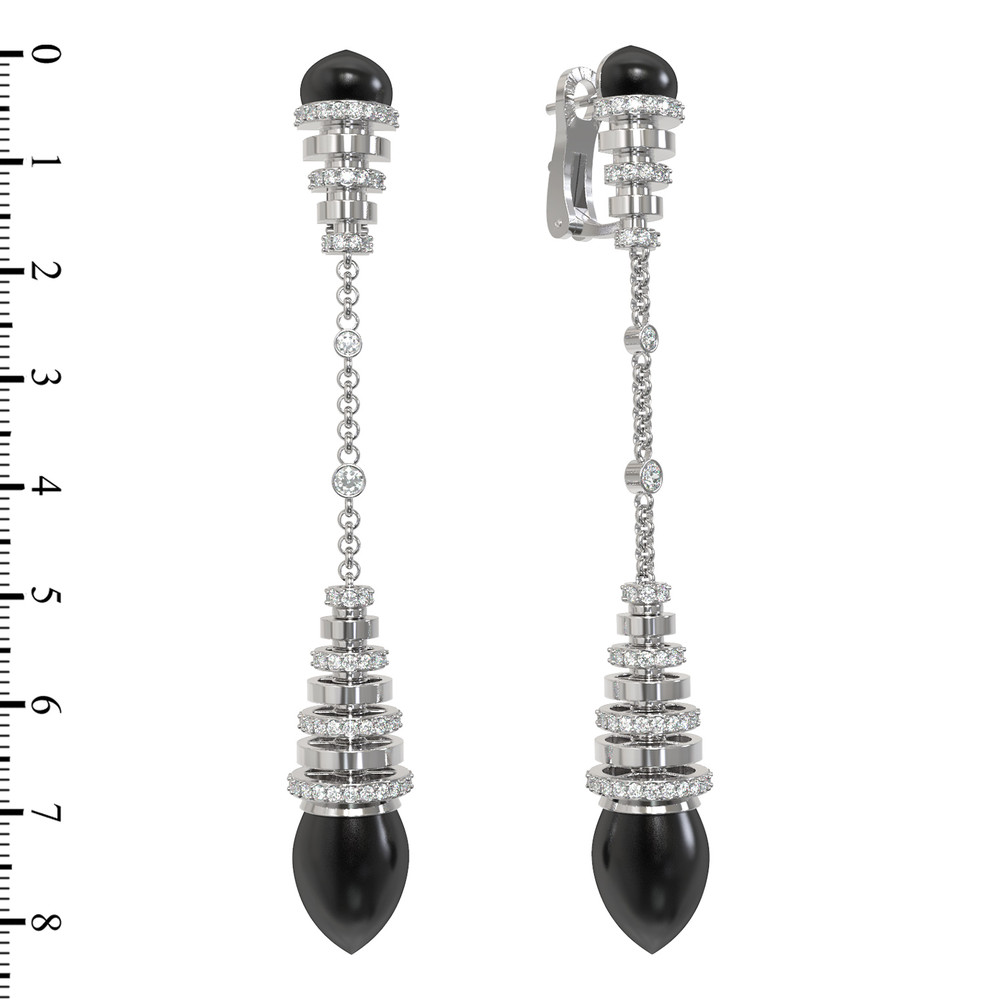 Серьги из белого золота c бриллиантами и ониксом