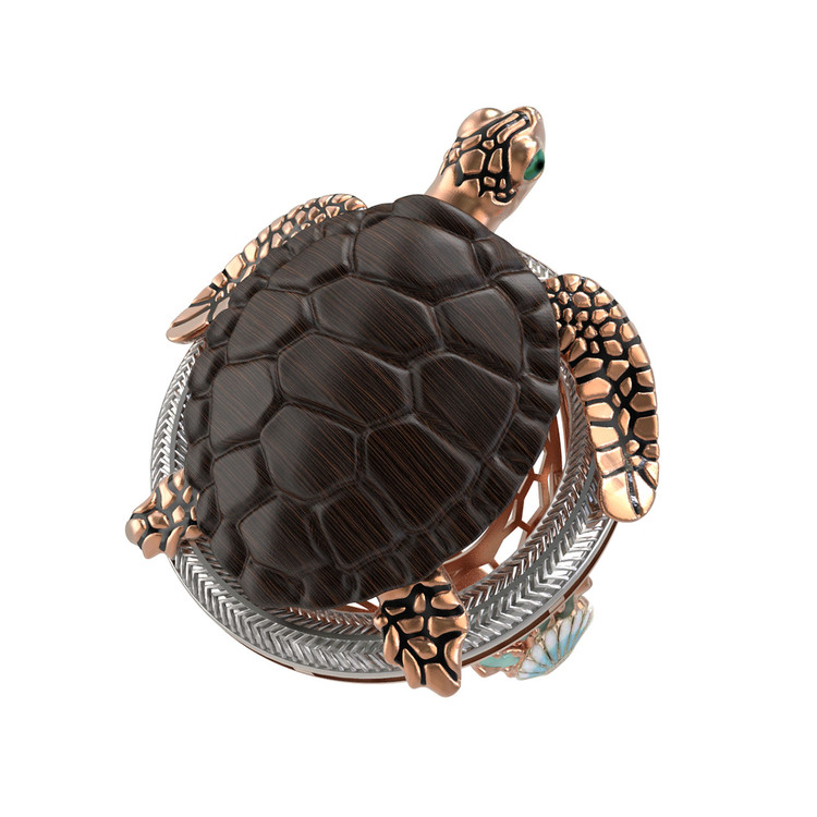 Кольцо из золота c эмаль и железным деревом