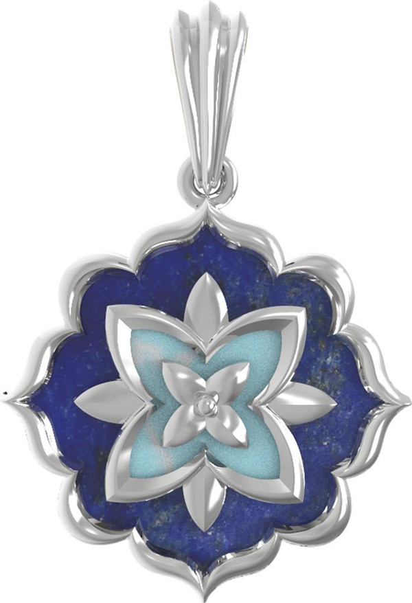Подвеска из белого золота c бирюзой и лазуритом