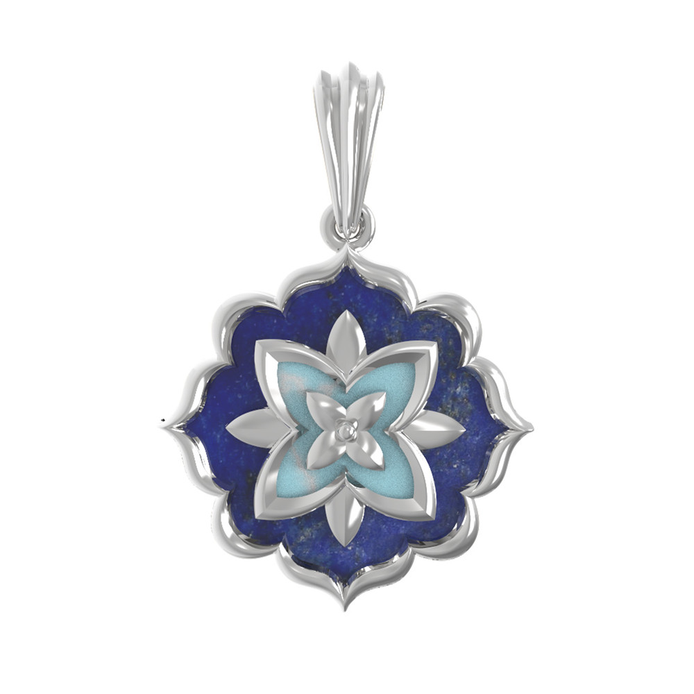 Подвеска из белого золота c бирюзой и лазуритом