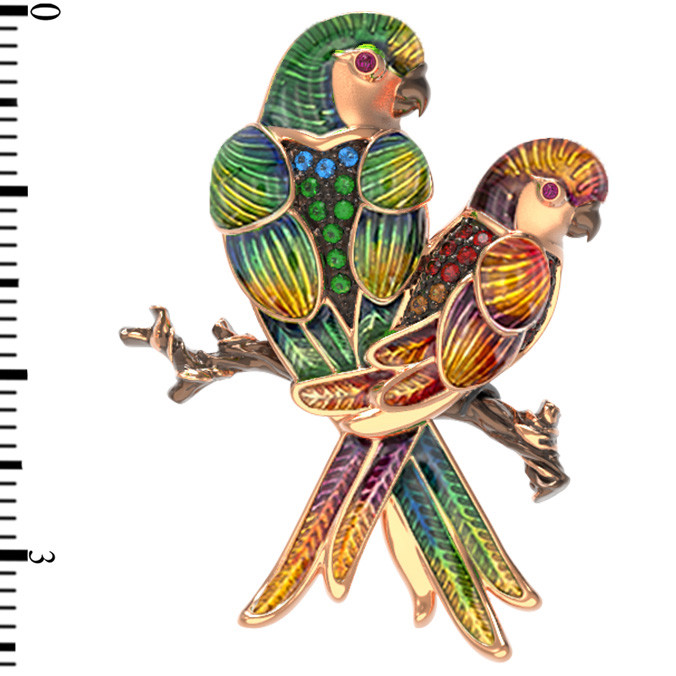 Брошь из золота c эмаль и фианитом