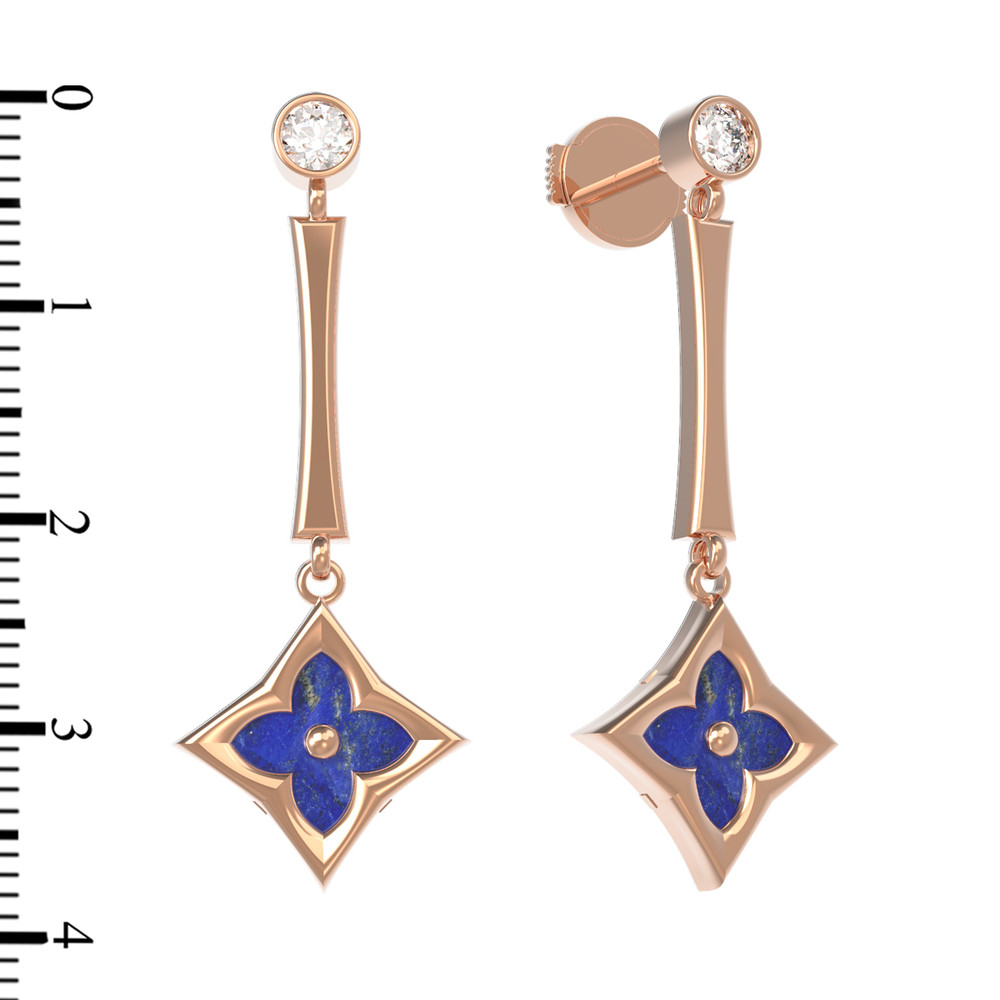 Серьги из золота c фианитом и лазуритом