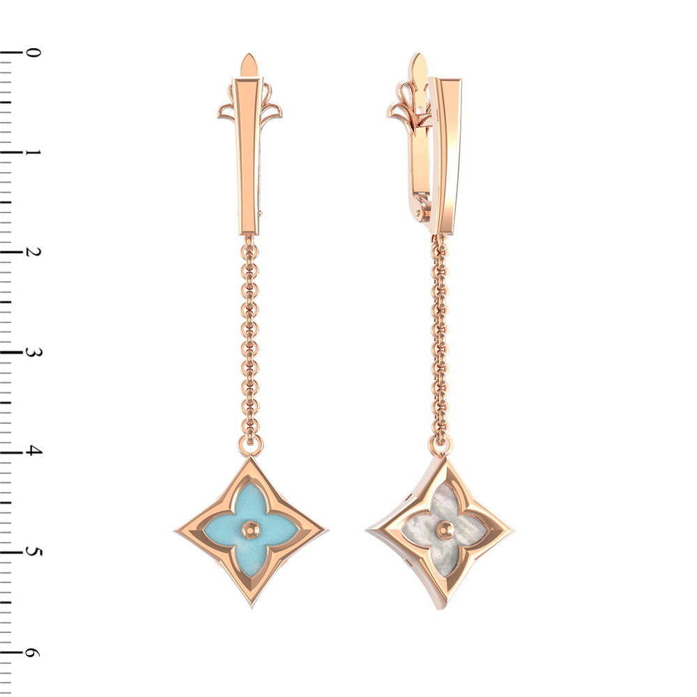 Серьги из золота c бирюзой и перламутром