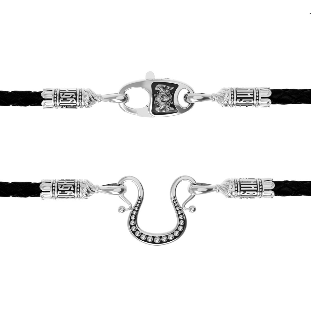 Шнурок кожаный из белого золота c кожаным шнурком