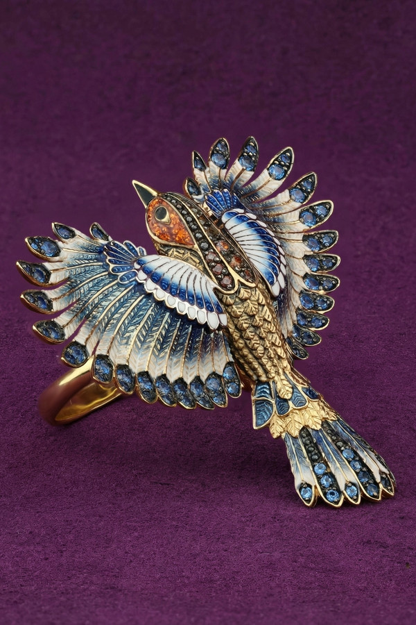 Кольцо из лимонного золота c эмаль и фианитом