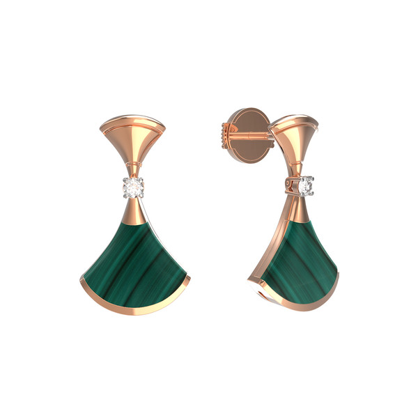 Серьги из золота c бриллиантами и малахитом