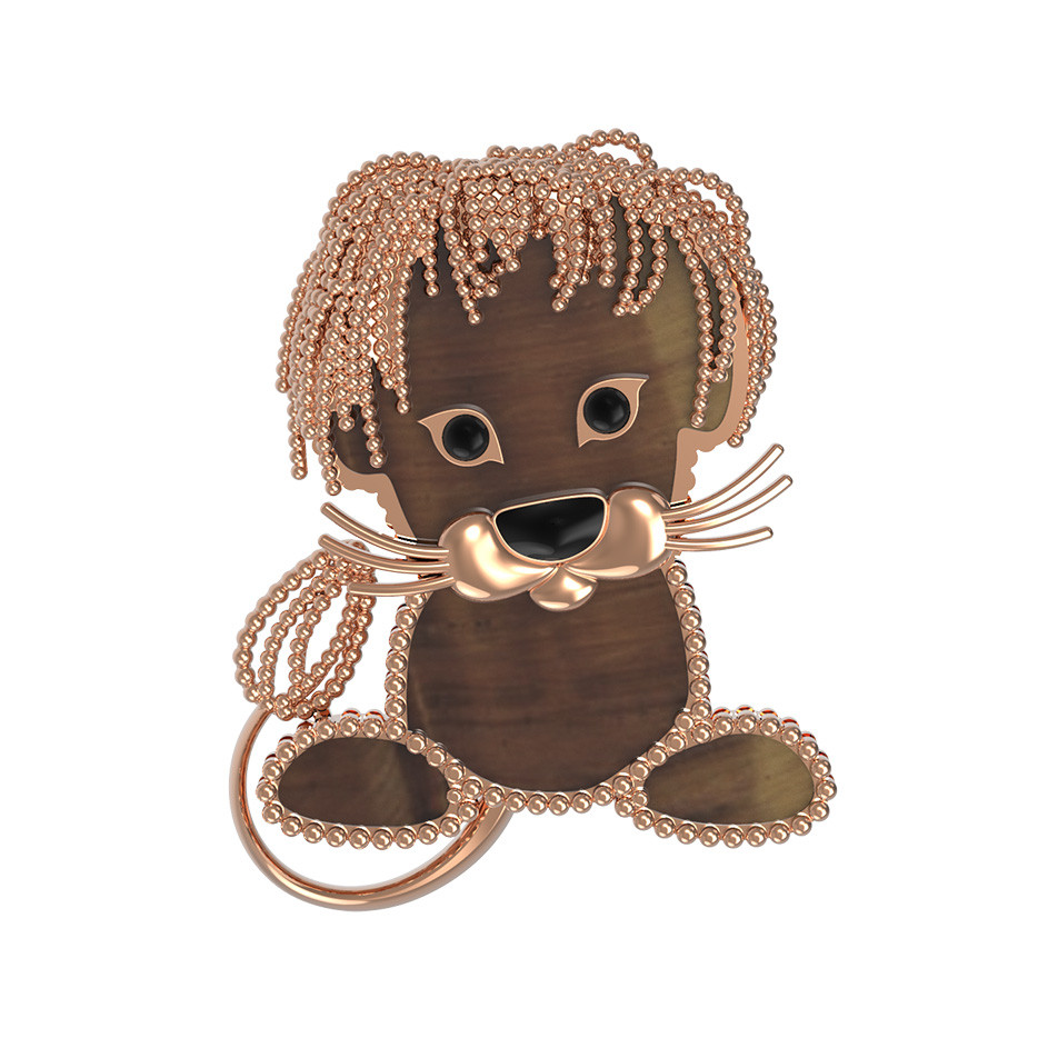 Брошь из золота c эмалью и тигровым глазом