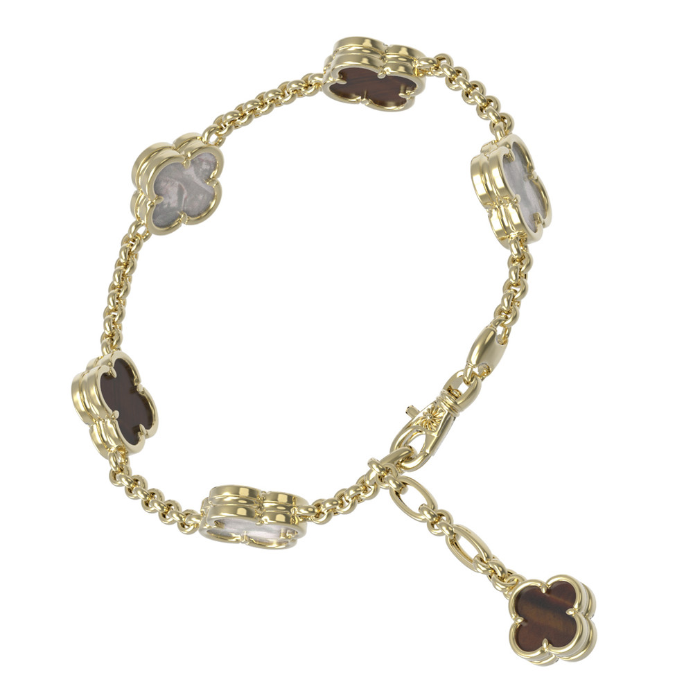 Браслет из лимонного золота c тигровым глазом и перламутром