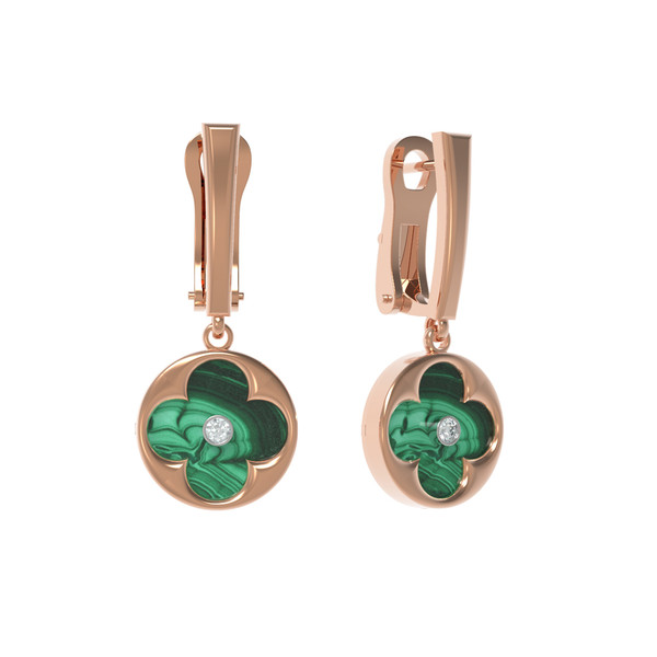 Серьги из золота c бриллиантами и малахитом