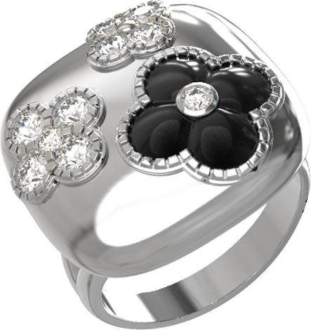 Кольцо из белого золота c бриллиантами и ониксом