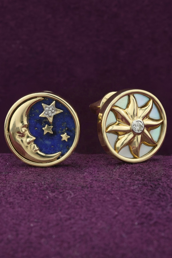 Серьги из лимонного золота c бриллиантами, лазуритом и перламутром