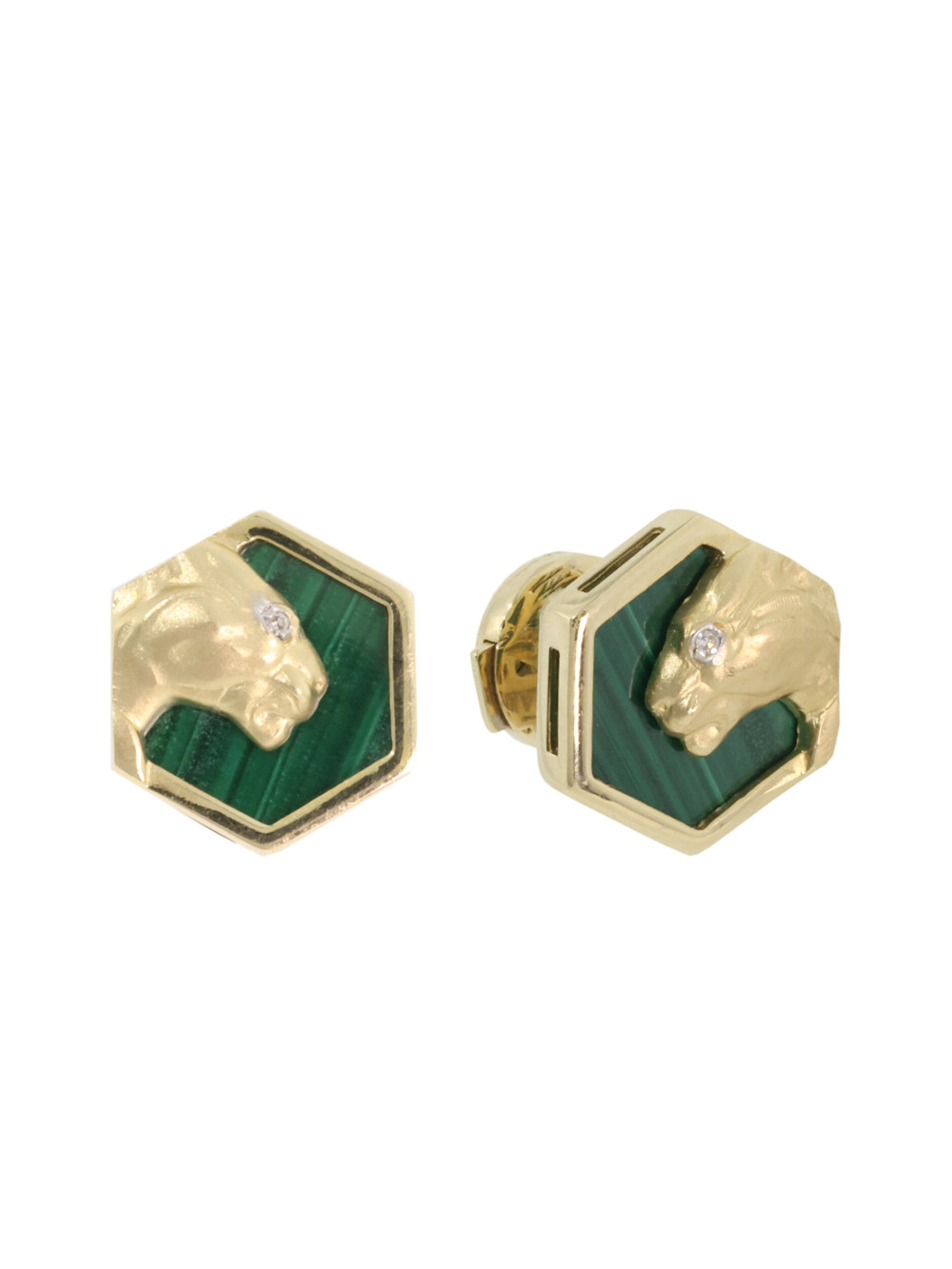 Серьги из лимонного золота c бриллиантами и малахитом