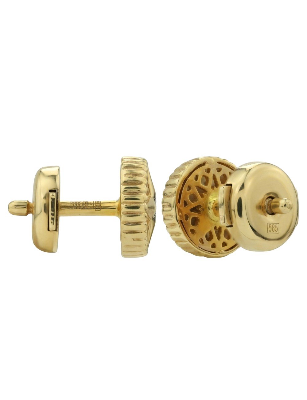 Серьги из лимонного золота 585 пробы c бриллиантами, лазуритом и перламутром