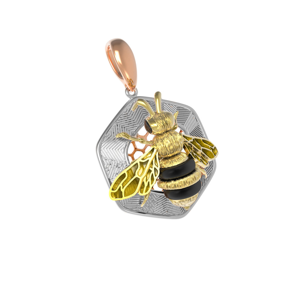 Подвеска из золота c эмаль , ониксом и эмалью