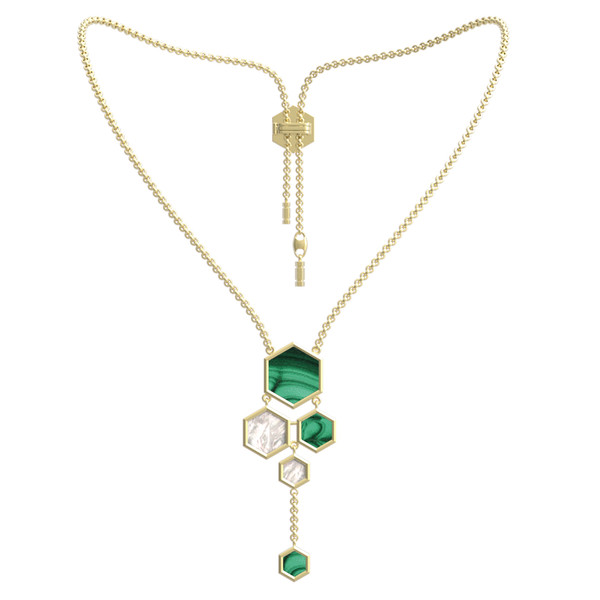 Колье из лимонного золота c малахитом и перламутром