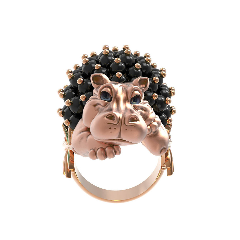 Кольцо из золота c эмалью и ониксом