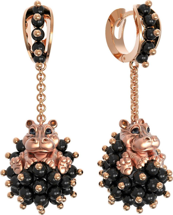 Серьги из золота c эмаль и ониксом