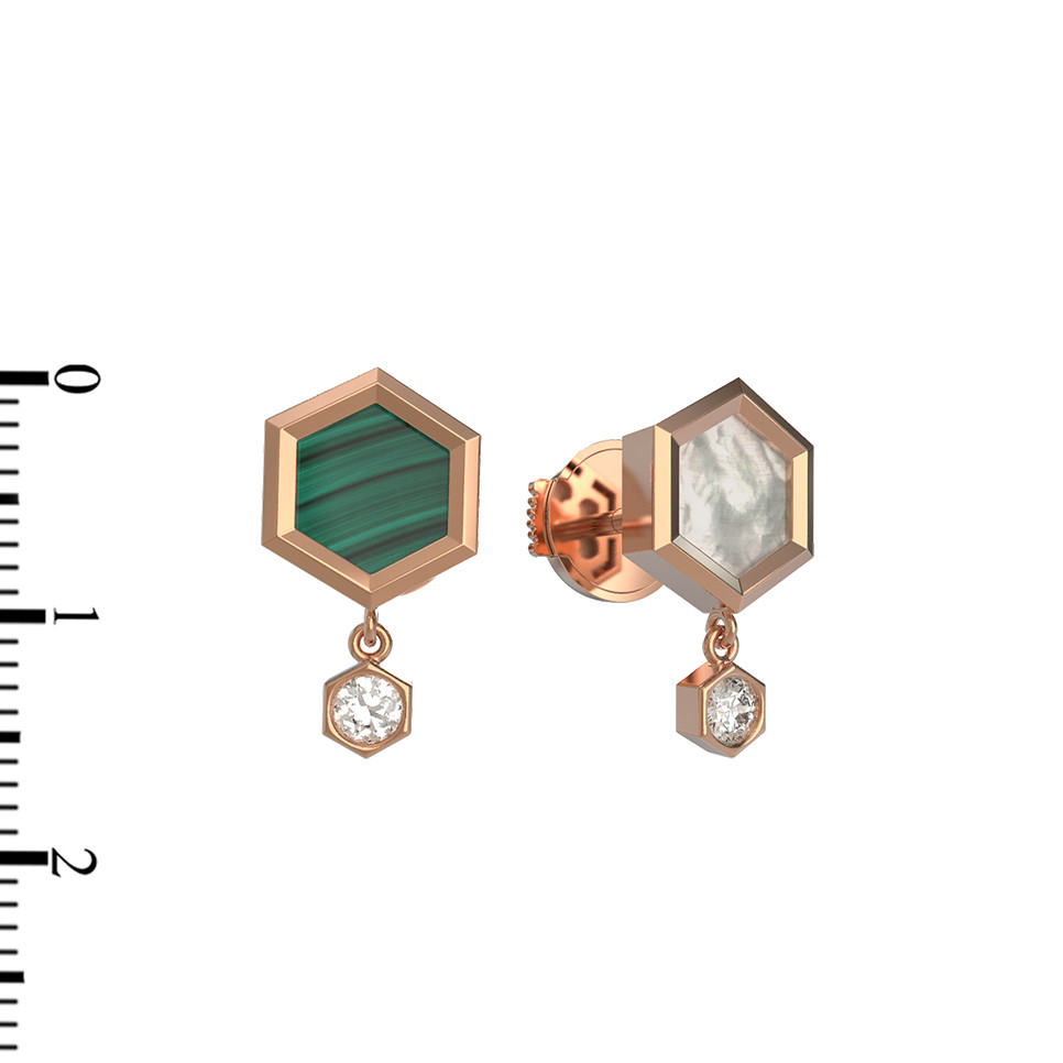 Серьги из золота c бриллиантами, малахитом и перламутром