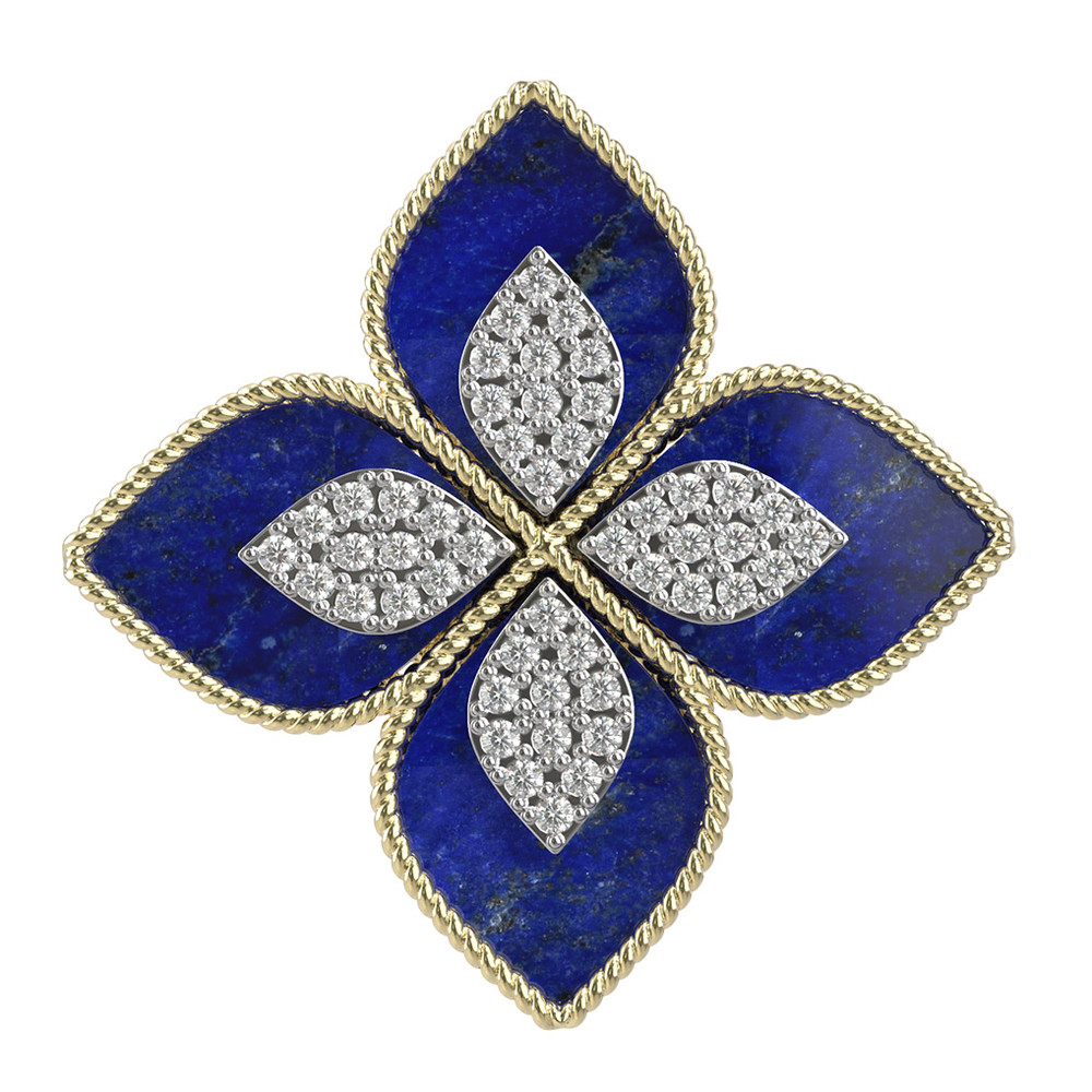 Кольцо из лимонного золота c бриллиантами и лазуритом