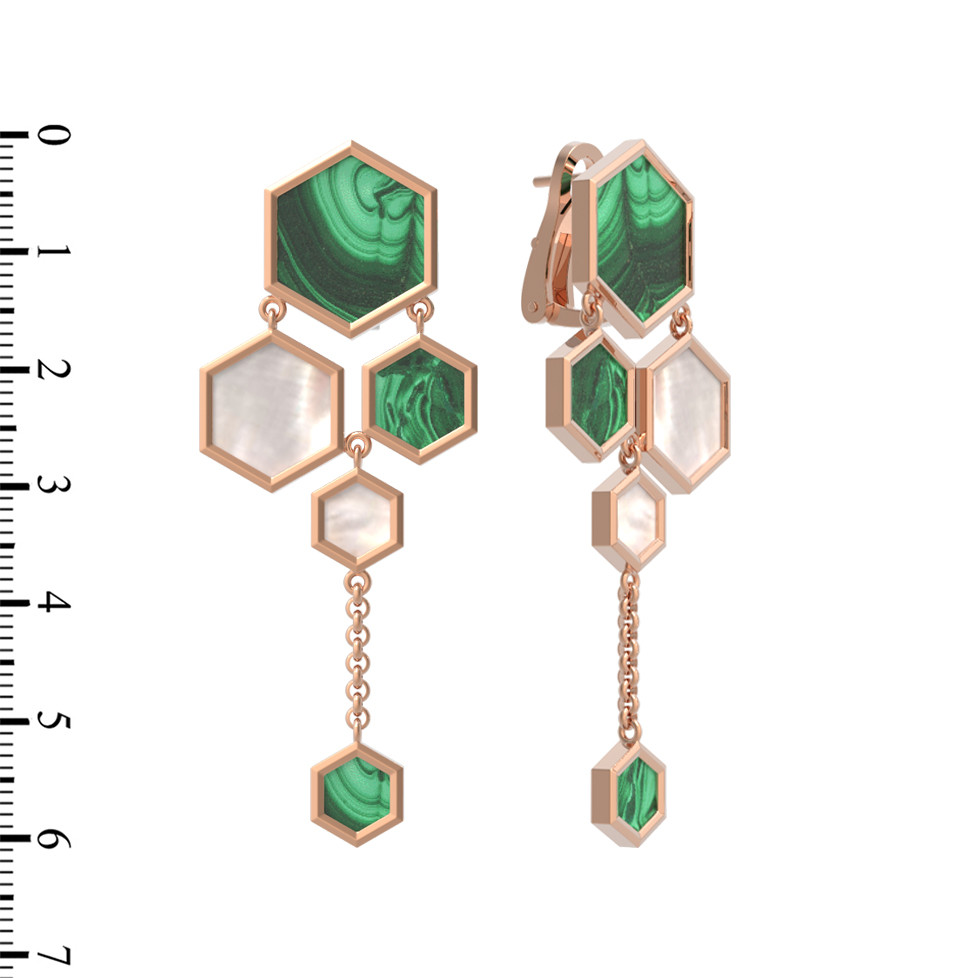 Серьги из золота c малахитом и перламутром