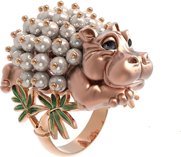 Кольцо из золота c эмаль и жемчугом