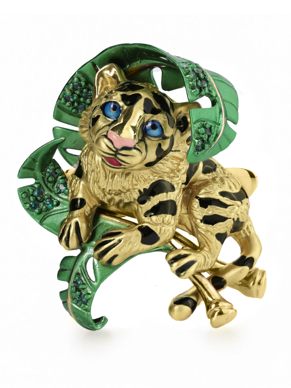 Кольцо из лимонного золота c эмалью и изумрудом