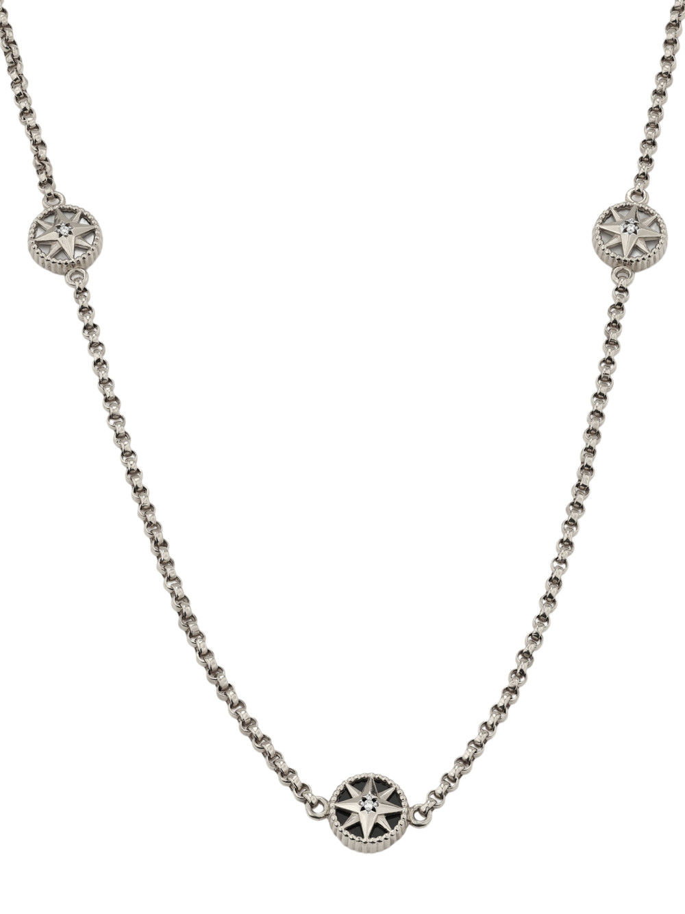 Колье из белого золота c бриллиантами, ониксом и перламутром