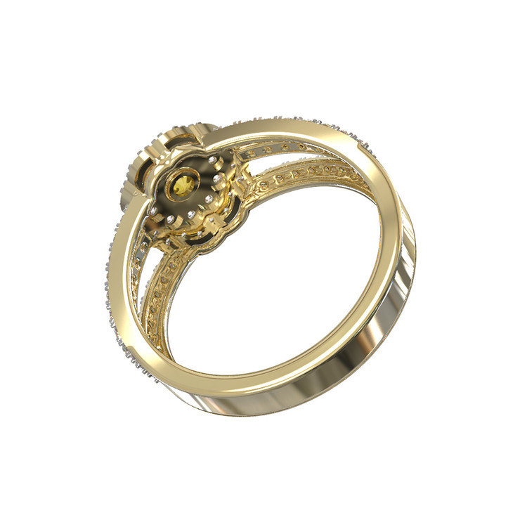 Кольцо из лимонного золота c бриллиантами и сапфиром