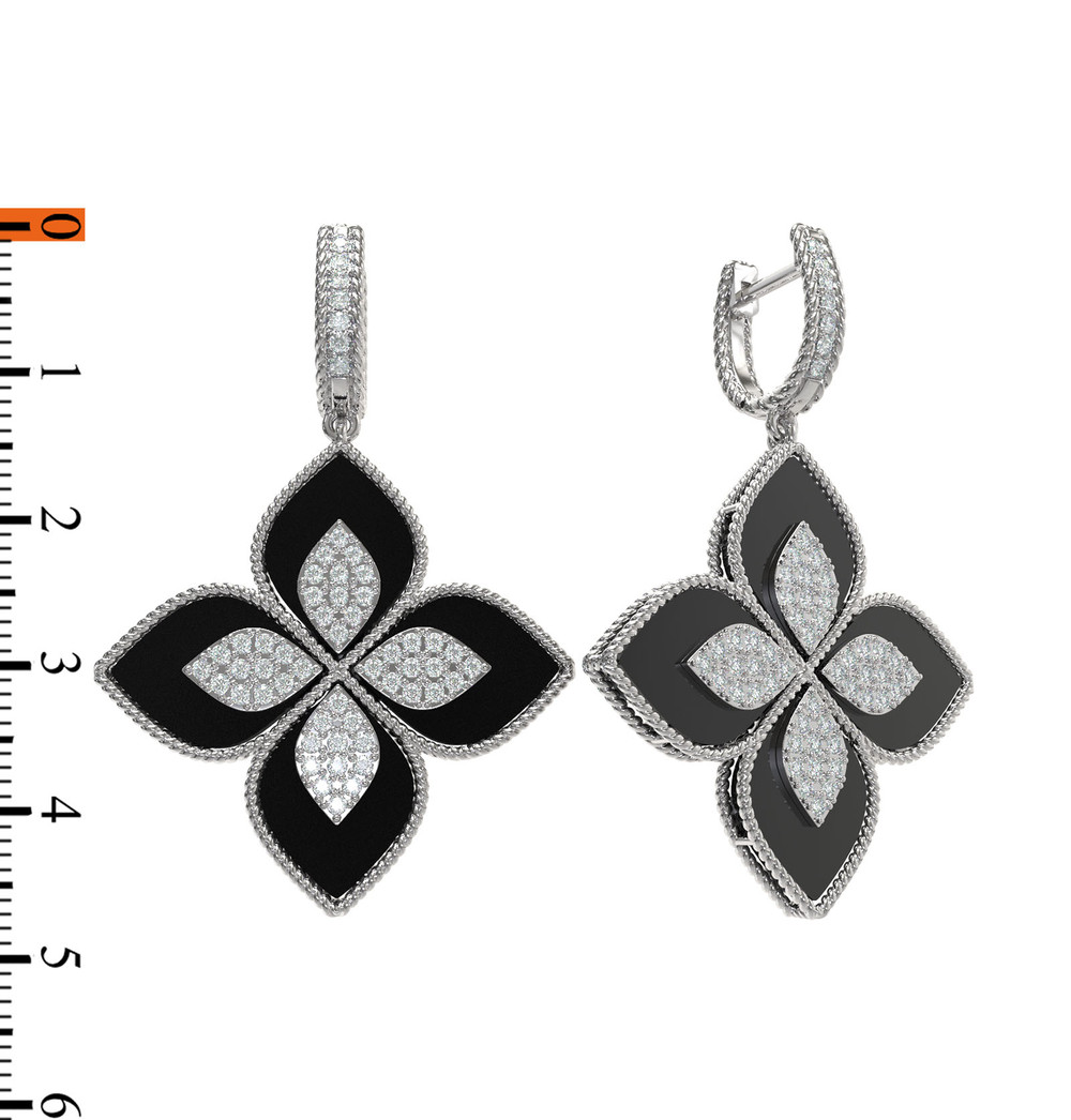 Серьги из белого золота c бриллиантами и ониксом