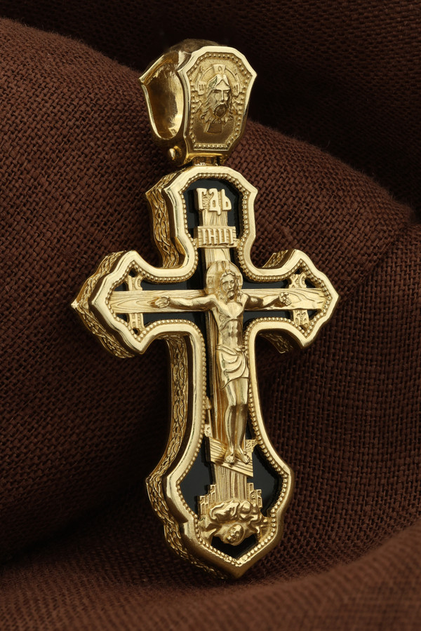 Крест из лимонного золота c ониксом