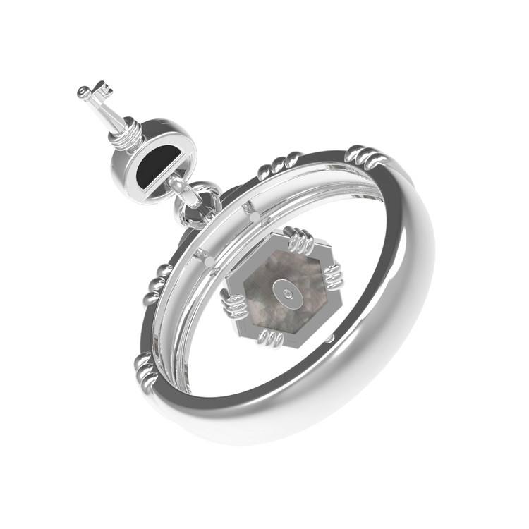 Кольцо из белого золота c ониксом и перламутром