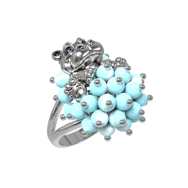 Кольцо из белого золота c эмалью и бирюзой