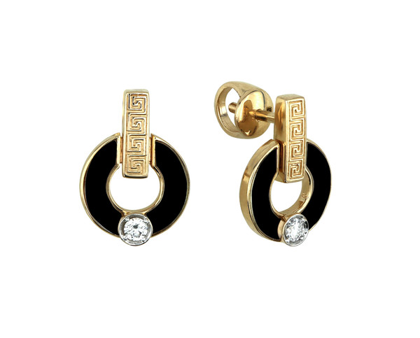 Серьги из лимонного золота c бриллиантами и ониксом