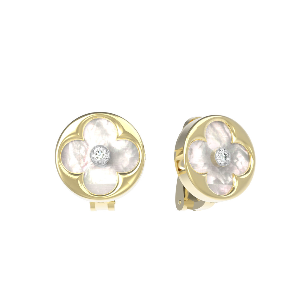 Серьги из лимонного золота c бриллиантами и перламутром