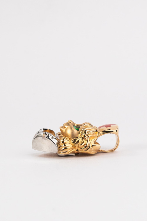 Подвеска из золота c эмаль , бриллиантами и рубином