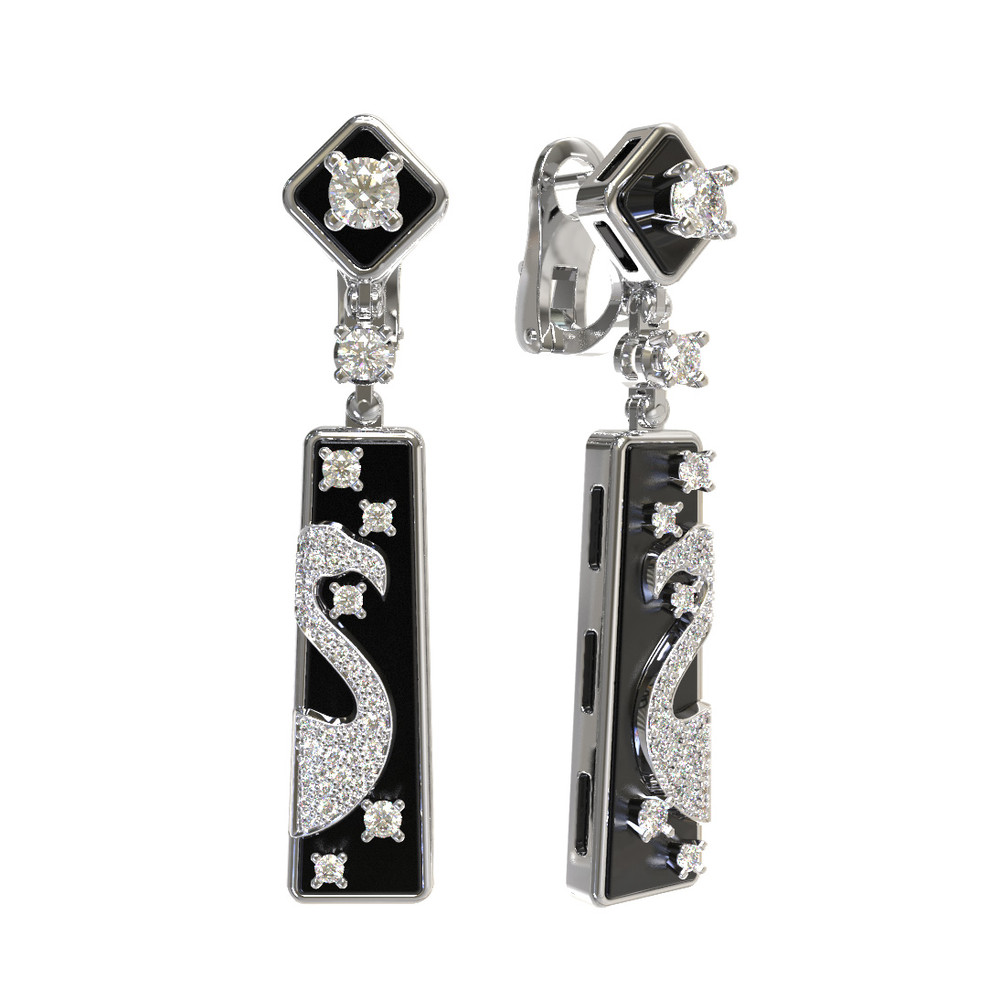 Серьги из белого золота c бриллиантами и ониксом