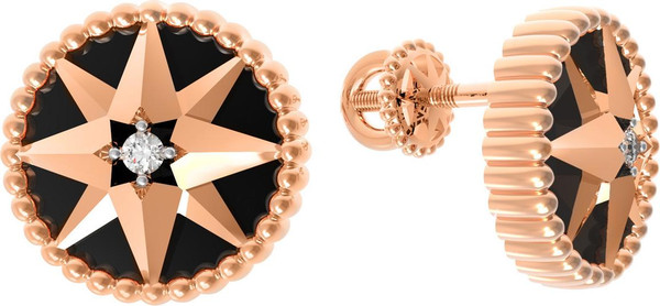 Серьги из золота c фианитом и ониксом