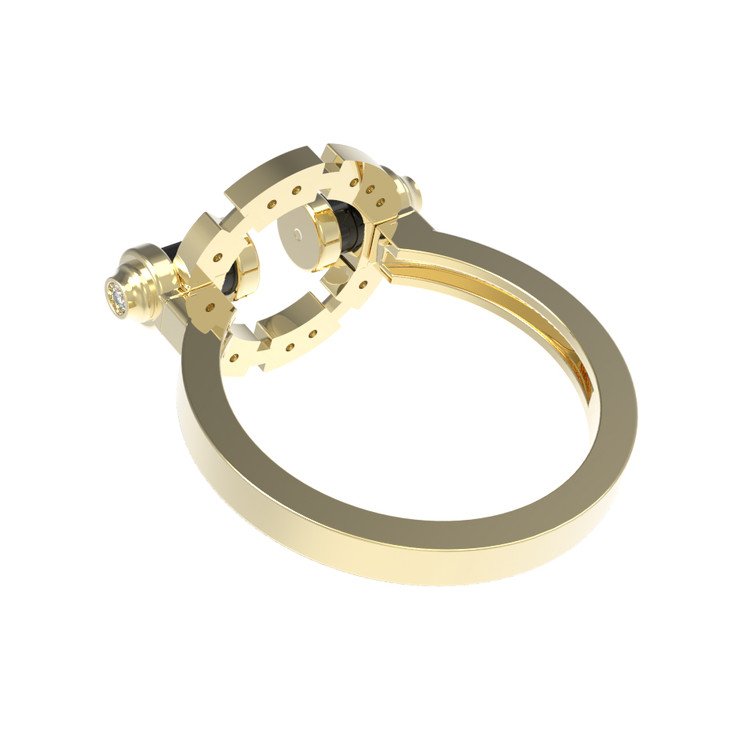 Кольцо из лимонного золота c бриллиантами и ониксом
