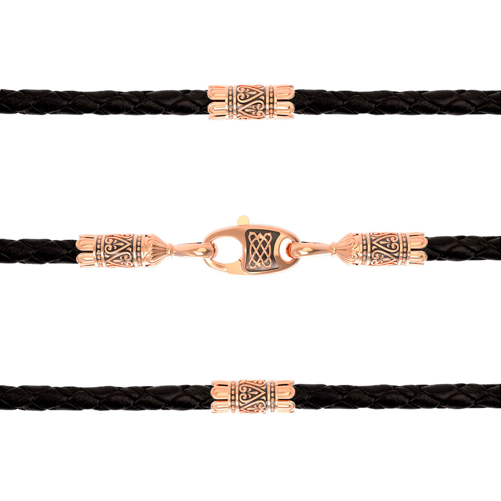 Гайтан из золота c кожаным шнурком