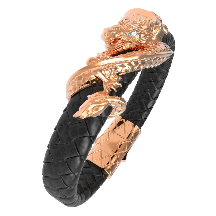 Браслет из золота c бриллиантами и кожаным шнурком