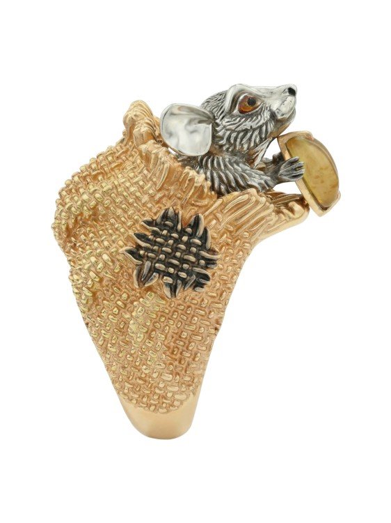 Кольцо из лимонного золота c эмалью и янтарём